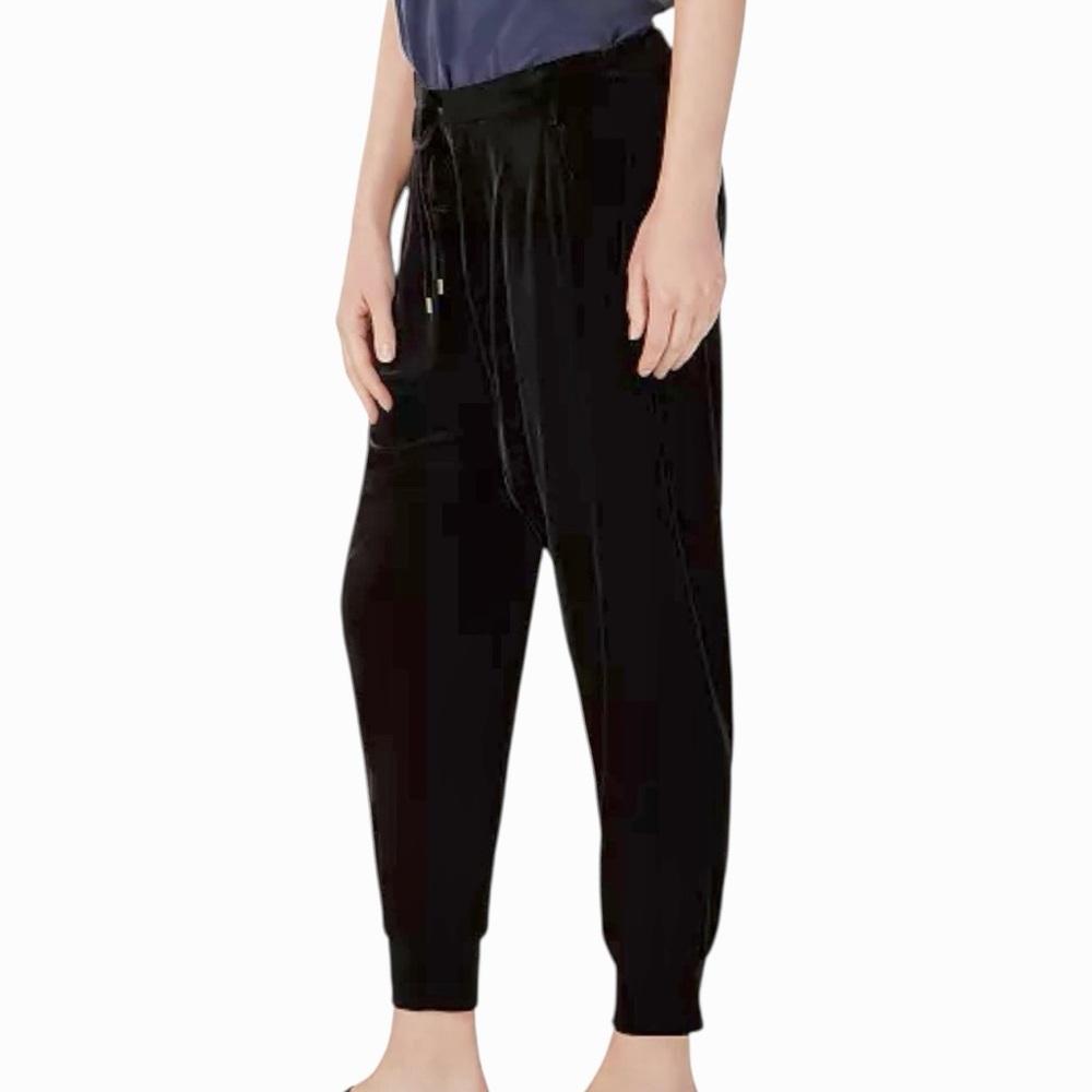 Eileen Fisher Black Velvet Drawstring Ankle Joggers, size S/P